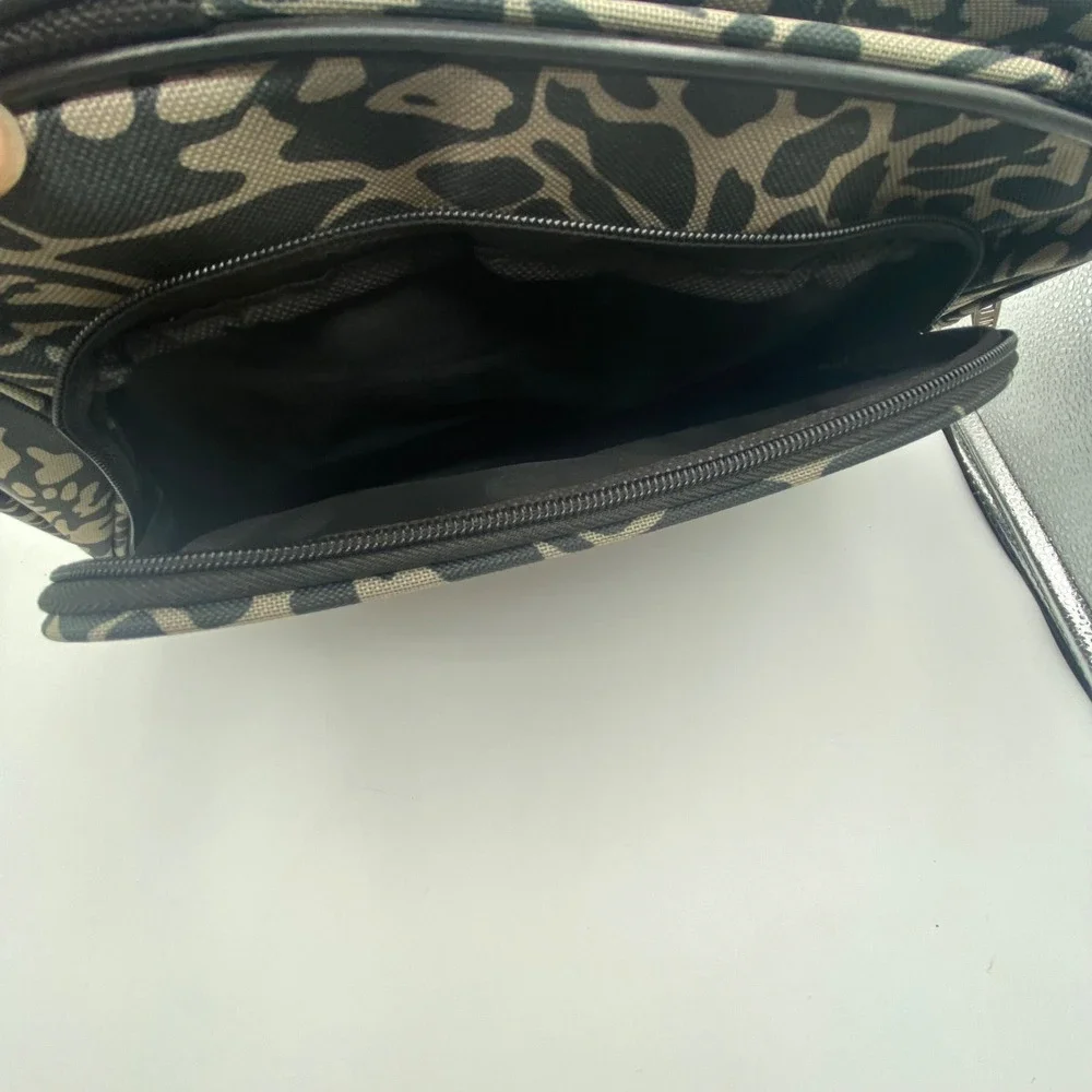TAG Small Messenger Bag Grey Black Animal Print Canvas Crossbody